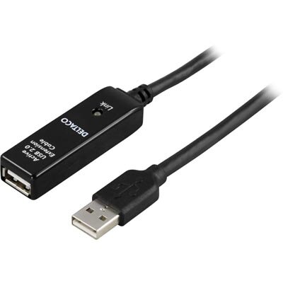 DELTACO USB förlängningskabel aktiv USB 2.0 10m svart