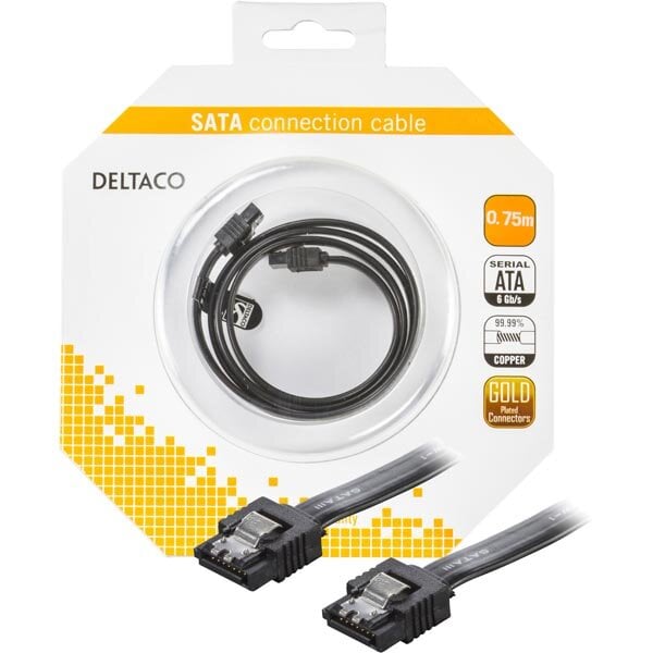 Deltaco Serial ATA-600 (SATA 6g) Kabel 0.7m (Raka kontaker lås-clips)