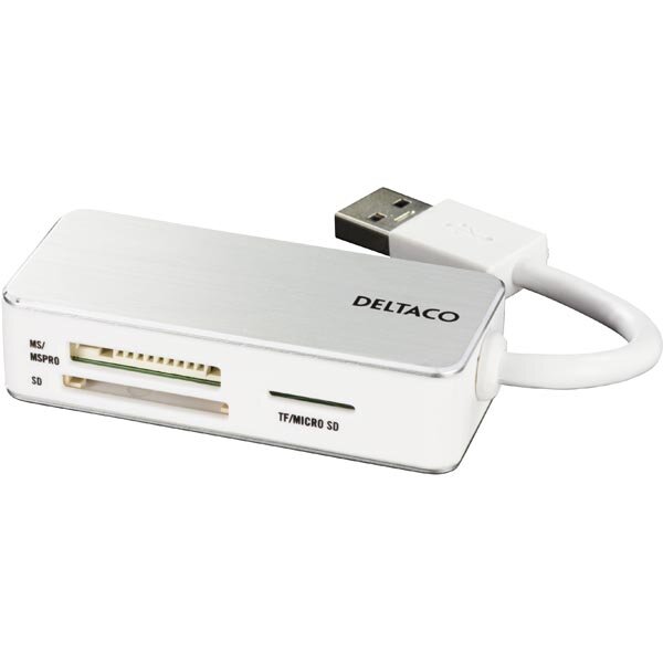 Deltaco Minneskortläsare USB3.0 SDHC Micro-SD TF MS PRO/DUO vit/silver
