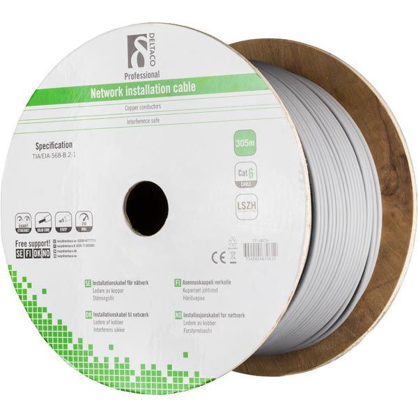 Product Image for Deltaco FTP Cat6 installationskabel (Trumma) / 305m - Grå
