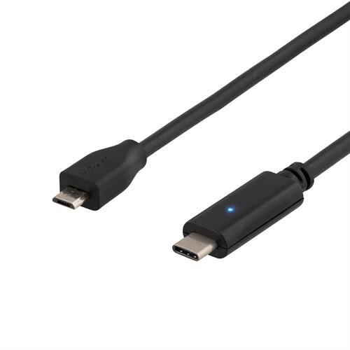 Deltaco USB 2.0 kabel, Typ C - Typ Micro B ha, 0.5m - Svart