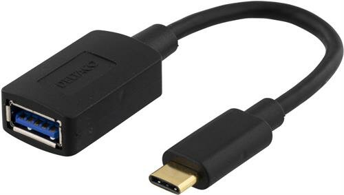 Deltaco USB 3.1 adapter Gen 1 Typ C hane – Typ A hona 15cm svart