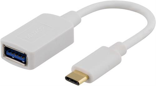 Deltaco USB 3.1 adapter Gen 1 Typ C hane – Typ A hona 15cm vit