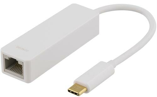 Deltaco USB 3.1 nätverksadapter, Gigabit, 1xRJ45, 1xUSB 3.1 Typ C hane, vit