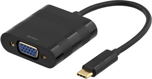 Deltaco USB 3.1 till VGA adapter, USB typ C hane - VGA hona, 1080P, guldpläterade kontakter, svart
