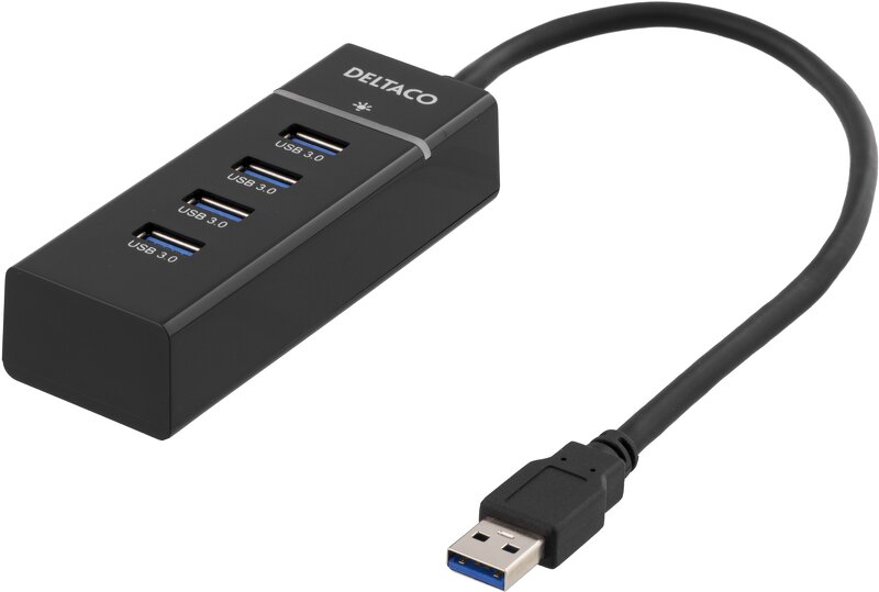 Deltaco USB 3.1 Gen 1 hubb 4xType A ho ABS-plast – Svart