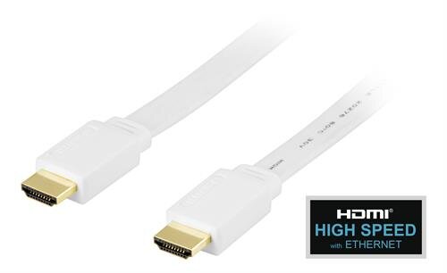 Deltaco High-Speed HDMI-kabel Flat / 0.5m – Vit