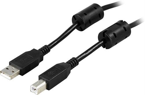 Deltaco USB 2.0 kabel Typ A – Typ B ha Ferritkärnor 5m – Svart