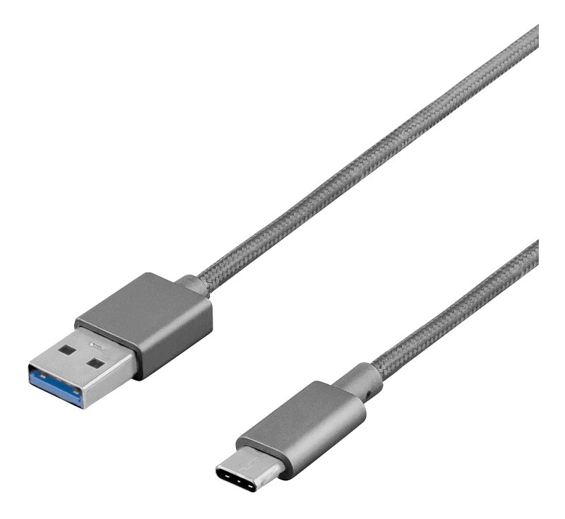 Deltaco PRIME USB-kabel, 3.1 Gen1, Typ C ha, Typ A ha, 1m, grå