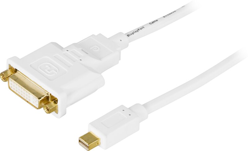 Deltaco mini DisplayPort till DVI-I kabel, ha-ho, 1m, vit