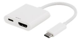Deltaco USB-C till HDMI adapter, USB-C port för laddning, UltraHD - Vit
