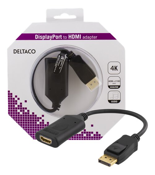 Aktiv DisplayPort till HDMI-adapter, 4K DP 1.2 till HDMI 1.4-omvandlare,  hane displayport in till HDMI ut för bärbar dator, PC, stationär till  bildskärm, TV, projektor, AMD Eyefinity för spel upp till 6