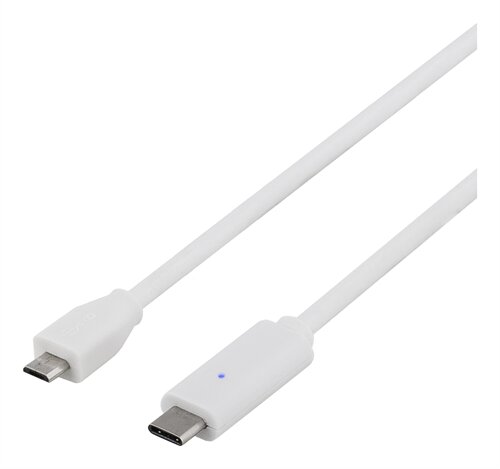 Deltaco USB 2.0 kabel, Typ C - Typ Micro B ha, 2m - Vit