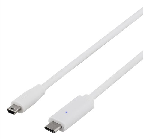 Deltaco USB 2.0 kabel, Typ C - Typ Mini B ha, 0.25m - Vit