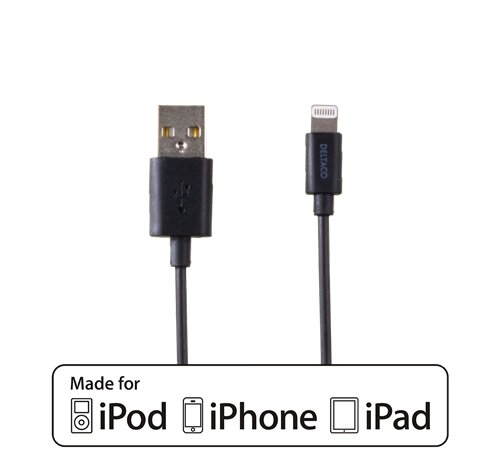 Deltaco Lightning-till-USB, 0.5m - Svart