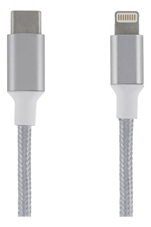 Deltaco USB-C till Lightning-kabel 2m tygklädd – Silver