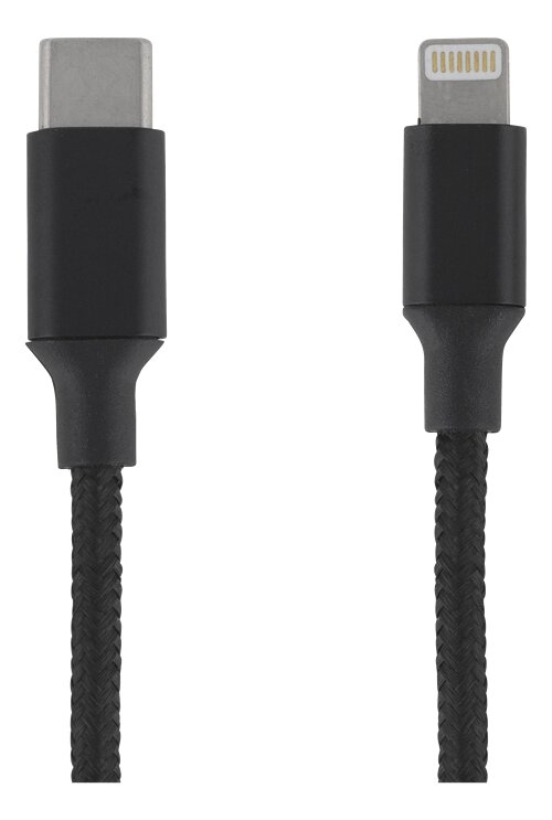 Deltaco USB-C till Lightning-kabel 1m tygklädd – Svart