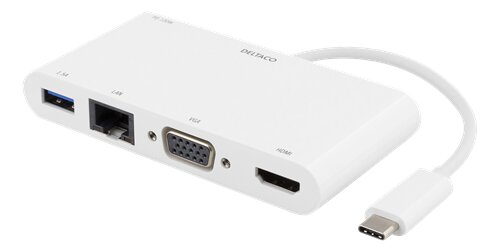 DELTACO USB-C Multiadapter – HDMI/VGA och nätverk vit
