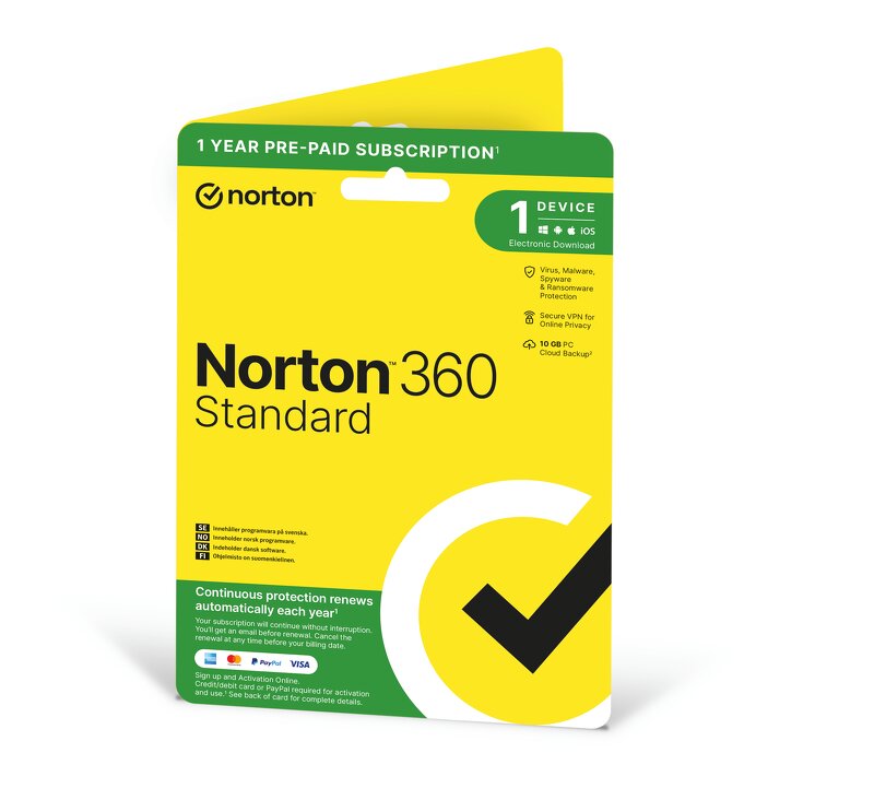 Norton 360 Standard – 10GB Lagring / VPN / 1 år / 1 användare