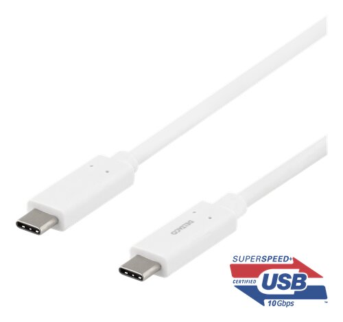 Deltaco USB 3.1 kabel Typ C – Typ C Gen 2 0.5m – Vit