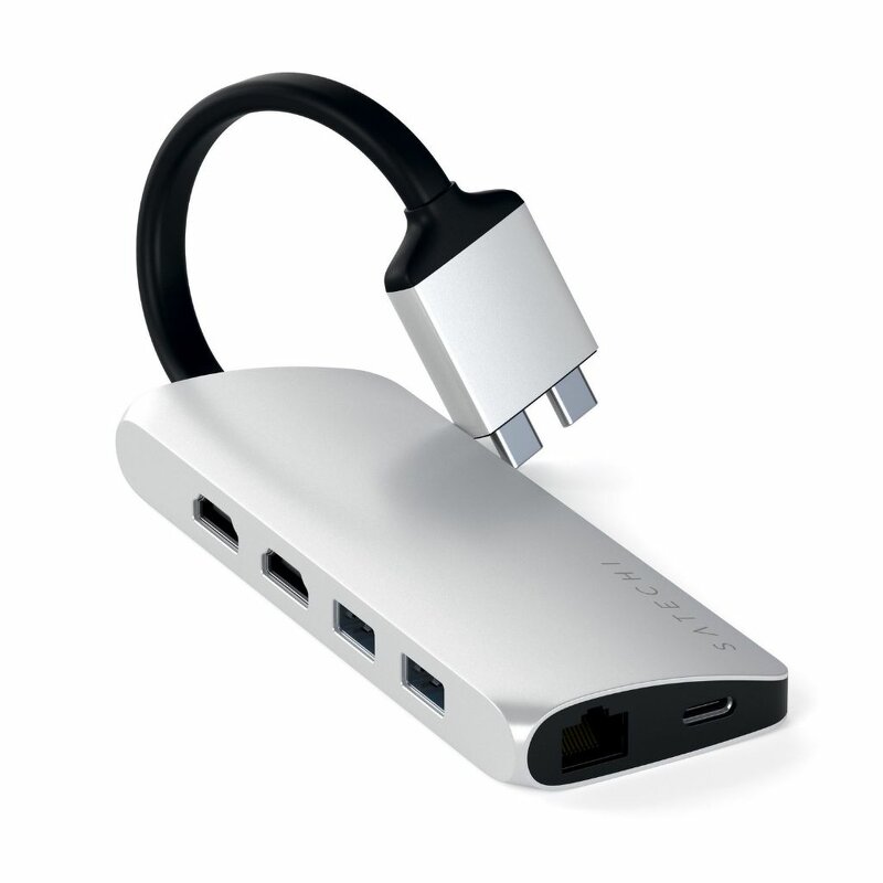 Satechi USB-C Multimedia Adapter Dual 4K HDMI Gigabit Ethernet – Silver