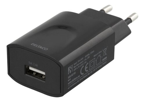 Deltaco USB-laddare 5V 2,4A 12W – Svart (Ingen kartong)