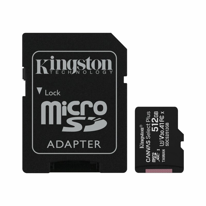 Kingston microSDXC Canvas Select Plus – 512GB / Class 10 / UHS-1 / Adapter
