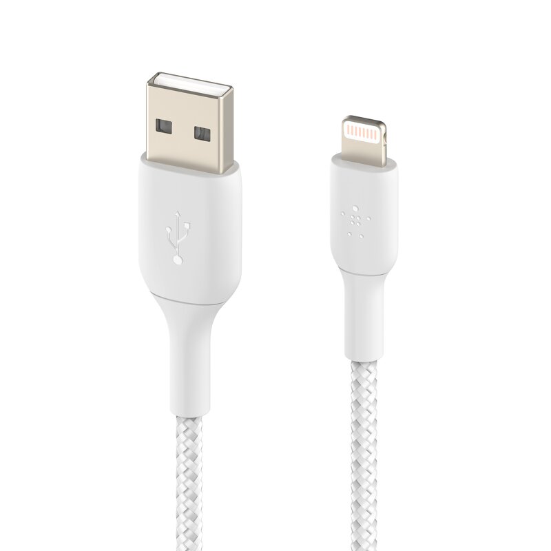 Belkin Nylonflätad Lightning till USB-A kabel 1 meter – Vit