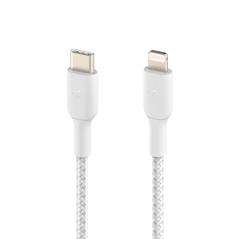 Belkin – Nylonflätad USB-C kabel med Lightning-anslutning 1 meter – Vit