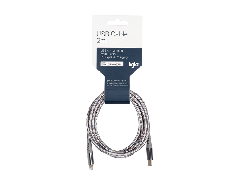 Product Image for iiglo USB C till lightning kabel / silver nylon / 2m