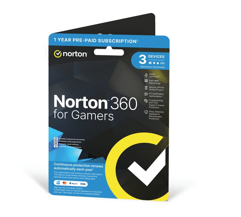 Norton 360 for Gamers – 50GB Lagring / VPN / 1 år / 3 användare