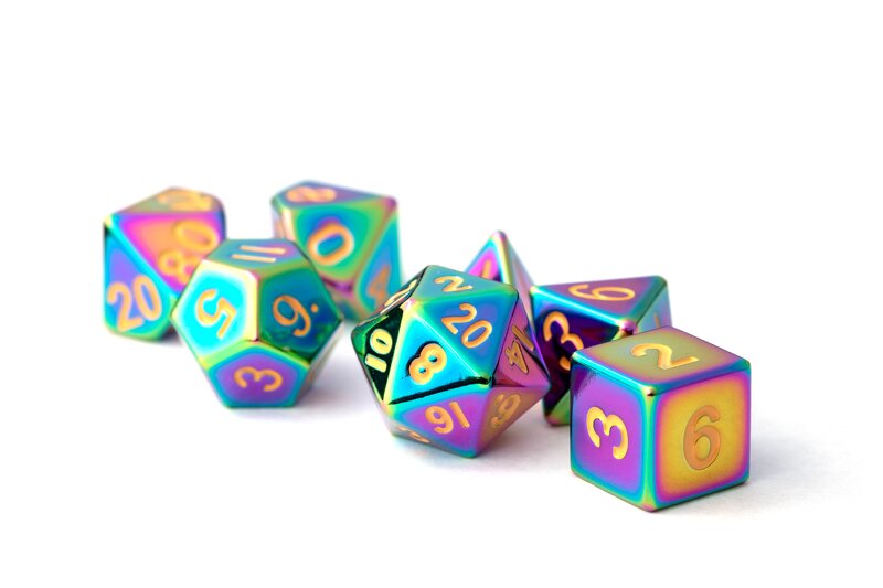 Metal Dice Set Torched Rainbow 16mm (7 st)