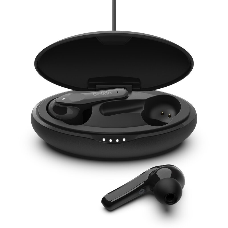 Belkin SOUNDFORM Move Plus True Wireless Hörlurar med trådlös Qi laddning- Svart