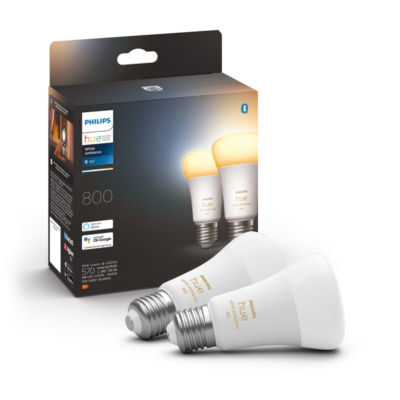 Philips Hue White Ambience 6W / A60 / E27 / 2-pack