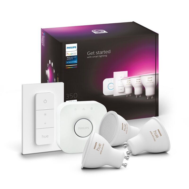 Philips Hue White and Color Ambience 4,3W / GU10 / Startpaket inkl. 3st ljuskällor + brygga + dimmer