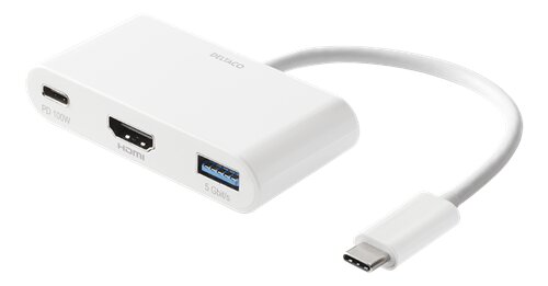 Deltaco USB-C till HDMI och USB-A adapter – Vit