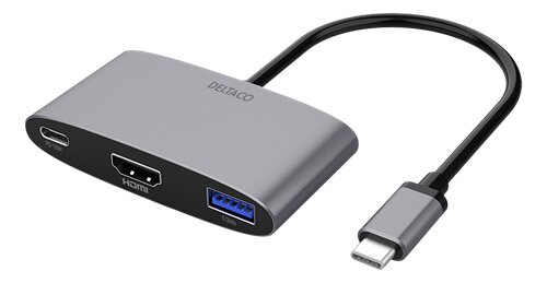 Deltaco USB-C till HDMI och USB-A adapter – Grå