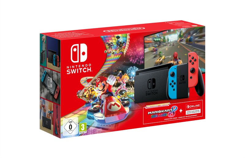 Nintendo Switch 2019 Konsol Blue / Red Mario Kart Bundle