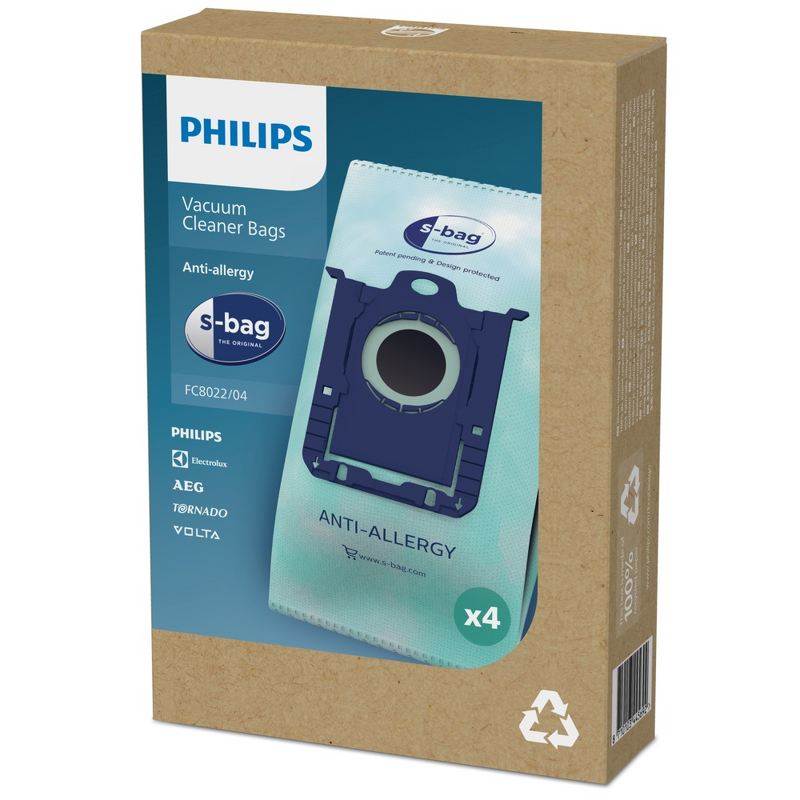 Product Image for Philips S-Bag Anti-Allergi Dammsugarpåsar FC8022/04 (4-pack)