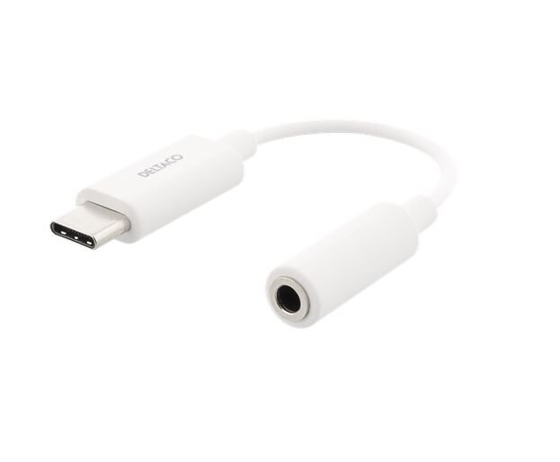 DELTACO USB-C till 3,5 mm adapter stereo aktiv 11 cm -Vit
