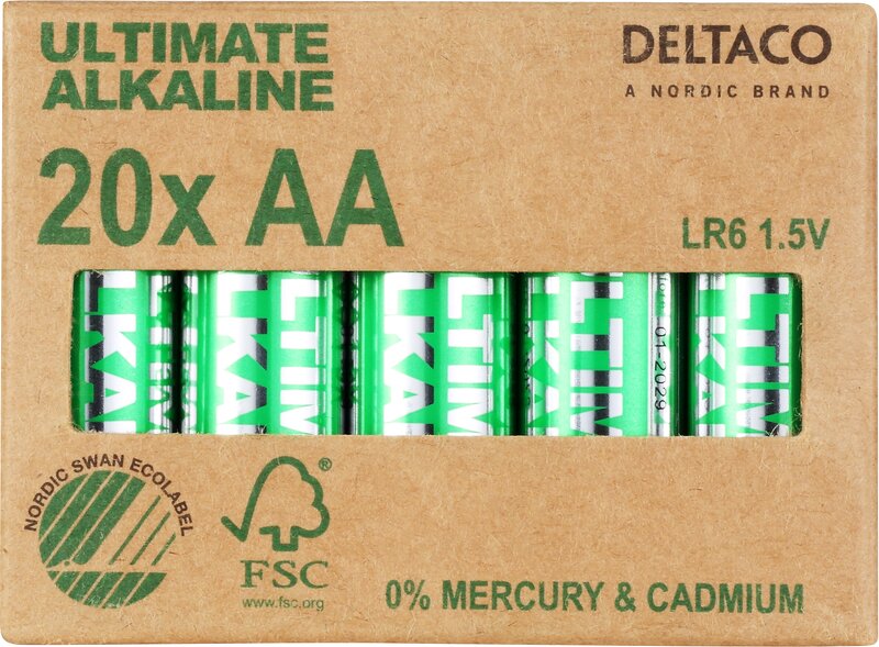 DELTACO Ultimate Alkaline batterier LR6/AA – 20-pack