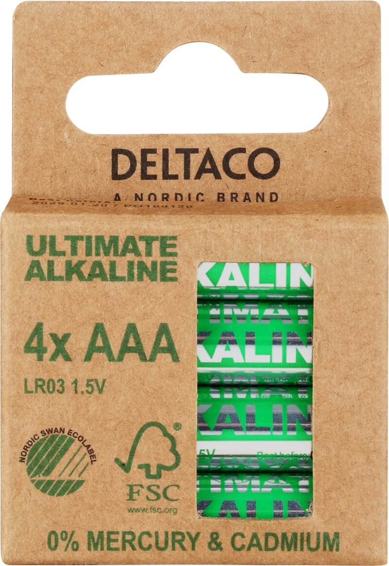 DELTACO Ultimate Alkaline batterier LR03/AAA – 4-pack