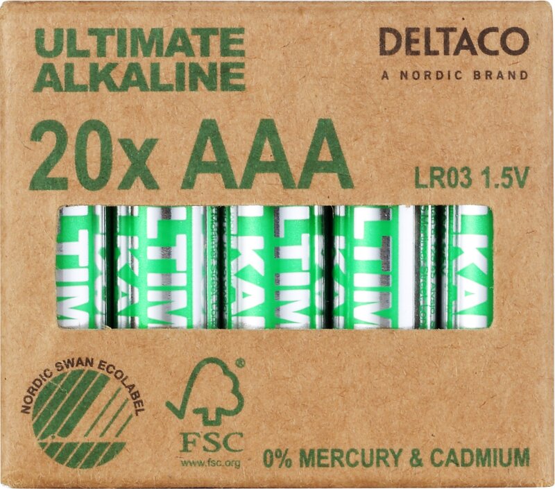 DELTACO Ultimate Alkaline batterier LR03/AAA – 20-pack