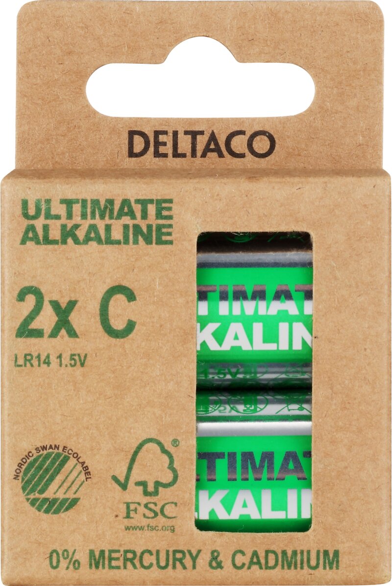DELTACO Ultimate Alkaline batterier LR14/C - 2-pack