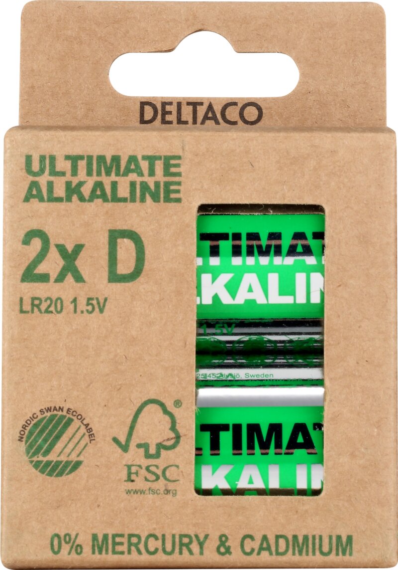 DELTACO Ultimate Alkaline batterier LR20/D - 2-pack