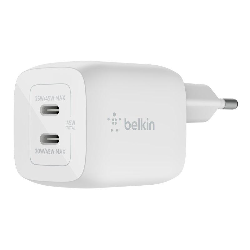Läs mer om Belkin - 45W GaN Dual PD/PPS mini snabbladdare för laptop, mobil, surfplatta