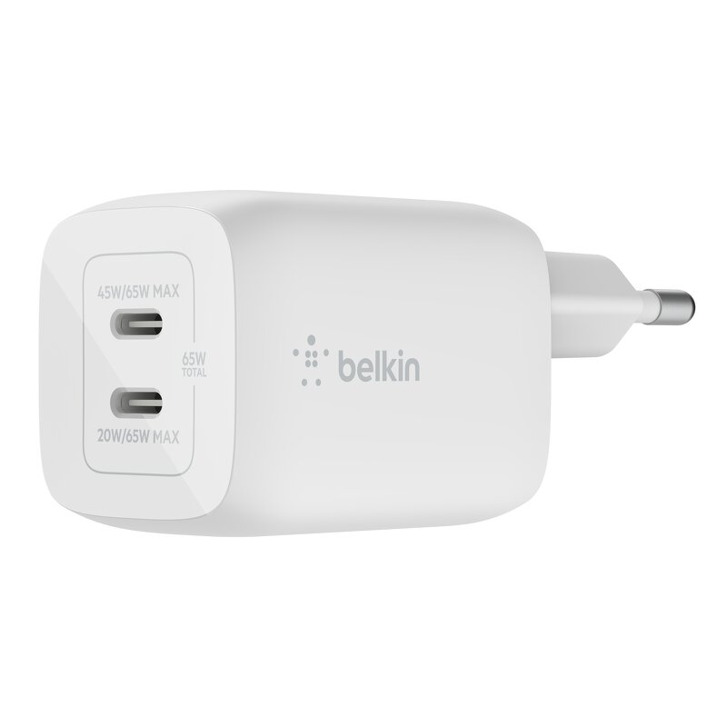 Belkin - 65W GaN Dual PD/PPS mini snabbladdare för laptop, mobil, surfplatta