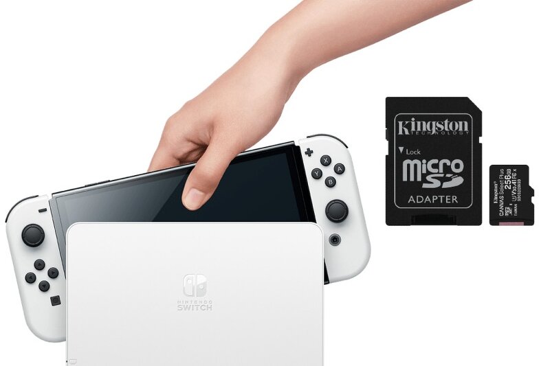 Nintendo Switch (OLED) + Kingston microSDXC Canvas Select Plus – 256GB / Class 10 / UHS-1 / Adapter