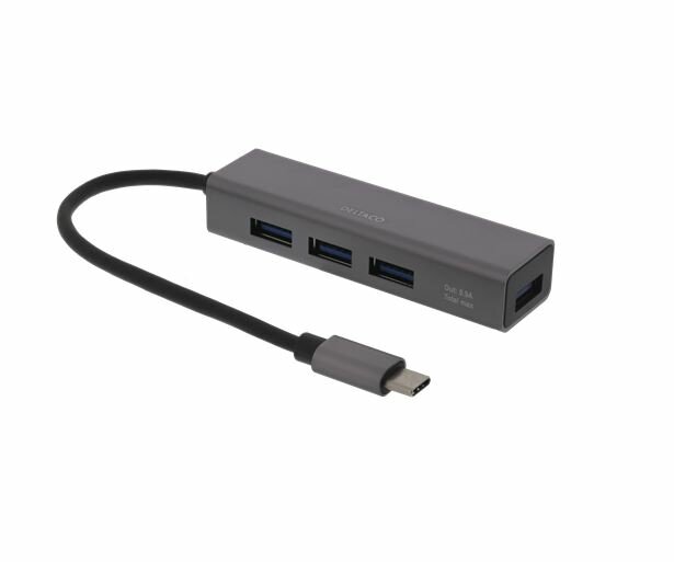 Deltaco USB-hubb 3.1 USB-C 4xUSB A ho – Rymdgrå
