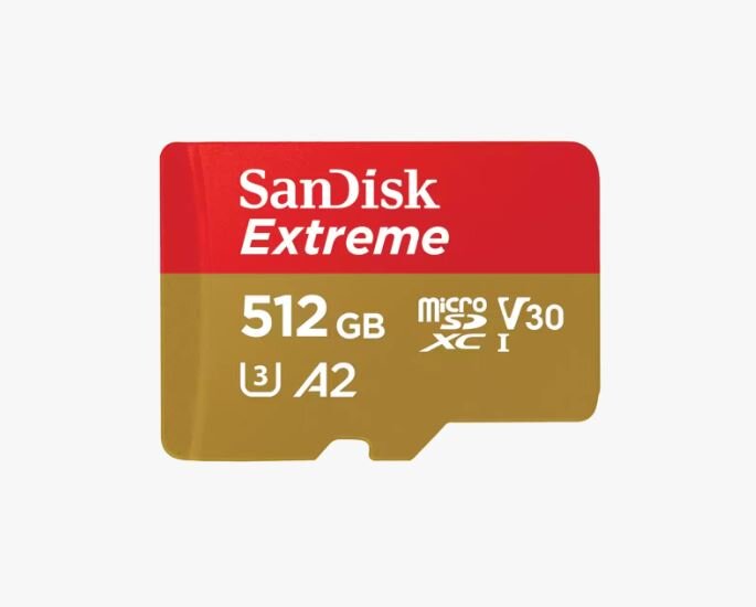SanDisk Extreme microSDXC – 512GB + SD Adapter + 1 år RescuePRO Deluxe / 190MB/s / Class